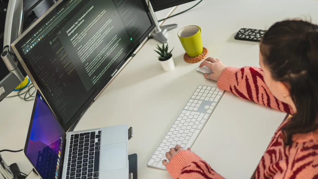 birds eye view of person working at desk